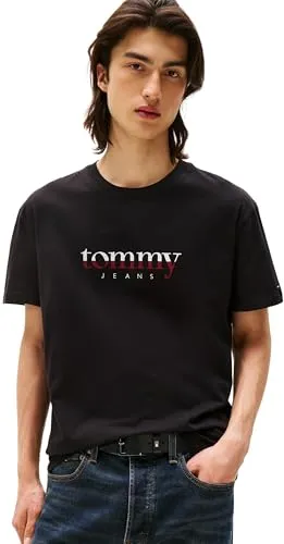 Tommy Jeans Herren T-Shirt Kurzarm Tee Regular Fit, Schwarz (Black), XL