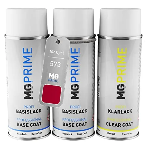MG PRIME Autolack Sprühdosen Set für Opel 573 / 76L/KD/74U/4IU Tizianrot Grundlack Basislack Klarlack Spraydose 400ml