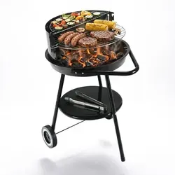 Holzkohle Rundgrill mit Stand und Rädern - Kugelgrill aus robustem Stahl, ideal für BBQ-Fans. Mit einer Höhe von 77 cm und praktischen Rädern für einfache Mobilität. Perfekt für gesellige Grillabende im Garten.