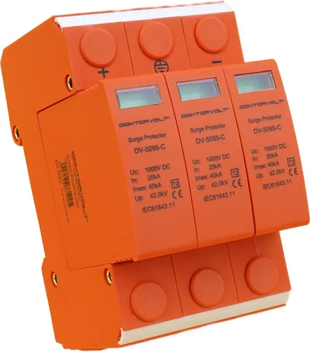 Doktorvolt 5095 Überspannungsschutz 1000V DC 3P T2 - Sonstige Elektroinstallationsartikel, schützt Photovoltaikanlagen und elektrische Geräte vor Überspannungen mit bis zu 40 kA, einfache DIN-Schienenmontage, entspricht IEC 61643-11.