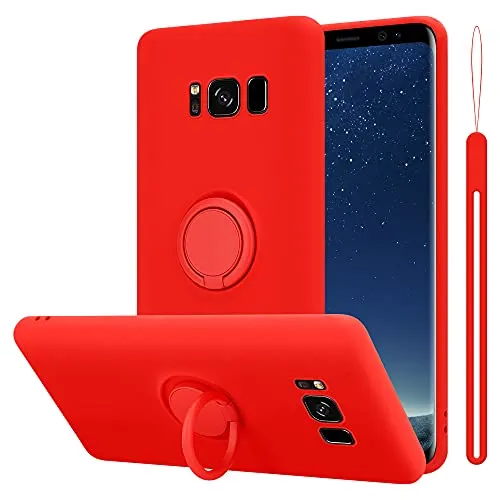 Cadorabo Hülle kompatibel mit Samsung Galaxy S8 Plus Schutzhülle TPU Silikon Case Liquid Design mit Ring Slim Kratzfest Liquidsilikon Microfaser Case Hülle für Galaxy S8 Plus in Rot
