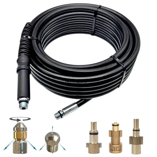 M&M Smartek Rohrreinigungsschlauch Set für/kompatibel zu Bosch, Black+Decker, Nilfisk & Makita inkl. Düsen rotierend & starr für Hochdruckreiniger bis 160 bar, 40°C 5 Meter