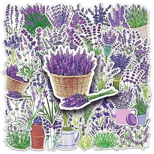 Stück Lavendel Aufkleber Wasserfeste Lila Blumen Sticker für Wasserflasche Laptop Fahrrad Motorrad Scrapbook Handy Computer Auto Gepäck,Vinyl Aesthetic Pflanze Sticker für Mädchen Teenager Kinder 50