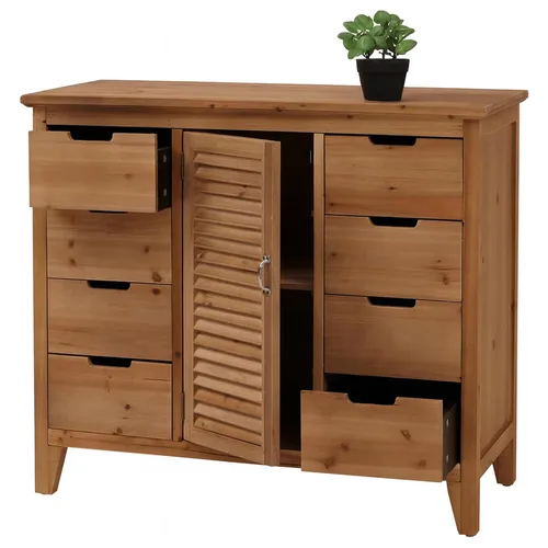 Apothekerkommode MCW-O63 - Vintage Kommode mit 8 Schubladen und 2 Fächern, ideal für kleinen Stauraum und charmantes Fensterladen-Design.