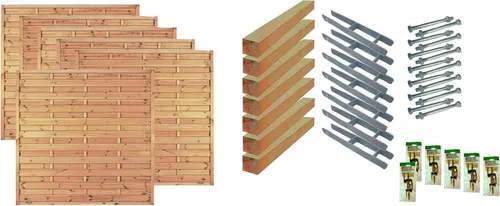 Tetzner & Jentzsch Dichtzaun Manhattan 4, Set mit 6 Elementen - Robuster Dichtzaun aus kesseldruckimprägniertem Massivholz, ideal für die Gestaltung von Gärten. Inkl. 6 Elemente (1143x180 cm) und 7 Pfosten für einfache Montage.