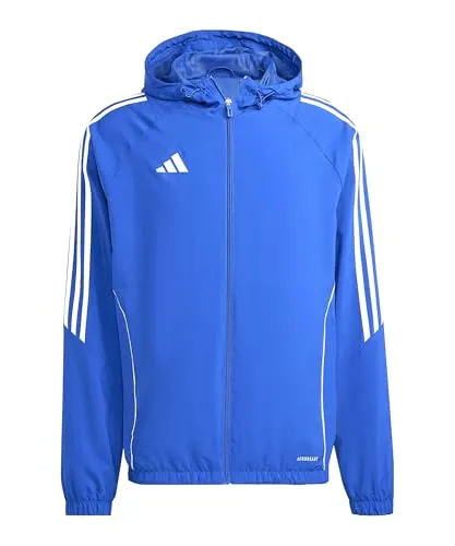 adidas Performance Tiro 24 Windbreaker Kids blau-weiß 128 - Hochwertige Regenjacke für Kinder mit Kapuze, leicht und atmungsaktiv – ideal für aktive Tage im Freien.