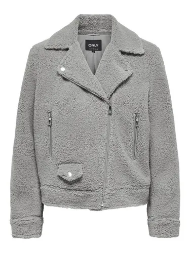ONLY Teddyjacke in Grau - M - Funktionsjacken mit Reverskragen und lockerem Schnitt, ideal für einen lässigen Look. Die Reißverschlusstaschen bieten praktischen Stauraum.