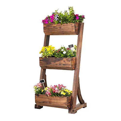 empasa Hochbeet Blumenkasten aus Holz für Garten und Balkon – Raise 3-62 x 47 x 119 cm - Praktisches Hochbeet aus Tannenholz mit drei Pflanzkästen. Ideal für frische Kräuter und Blumen, bietet Platz für ansprechende Gestaltung im Garten oder auf dem Balkon.
