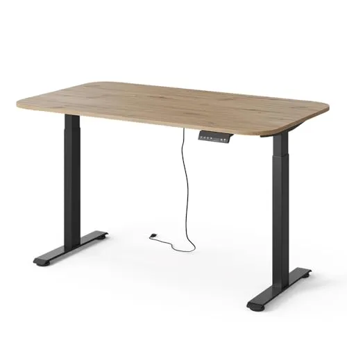 Vicco Höhenverstellbarer Elektrischer Schreibtisch Elevate - Schwarz/Artisan, 140 x 80 cm - Flexibler Steh-Sitz Schreibtisch mit 2 Motoren für eine individuelle Höhenanpassung. Ideal für ergonomisches Arbeiten und steigende Produktivität. Inklusive USB- und USB-C-Anschluss für moderne Ansprüche.