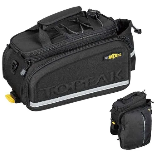 Topeak MTX Trunkbag DXP 2.0 - Gepäckträgertasche 19.4l Schwarz - Fahrradtasche mit 19.4l Volumen, wetterbeständig und ideal für Pendler, mit QuickTrack-System und ausklappbaren Seitentaschen für maximale Flexibilität.