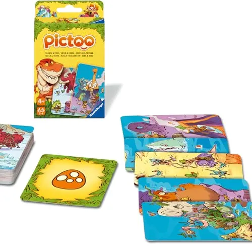 Ravensburger 23479 - Pictoo Dino Kartenspiel - Schnelles Karten-Suchspiel für Kinder ab 4 Jahren, Familienspiel für Kinder und Erwachsene, für 2 bis 6 Spieler