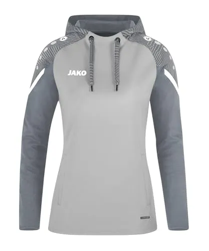 JAKO Damen Kapuzensweatshirt Performance – Soft Grey/Steingrau, Größe 36 - Funktionsjacke aus 100% recyceltem Polyester, mit praktischen Seitentaschen und stylischem Jacquard-Kontrast-Tape, ideal für sportliche Aktivitäten.