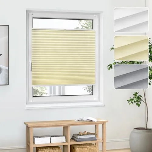 Jalousiescout Plissee Klemmfix ohne Bohren—Jalousie 130x110cm Creme Sichtschutz Fenster Sonnenschutz, Lichtdurchlässig Faltrollo für Fenster & Tür, Basis-Vliesstoff Pure Plissee