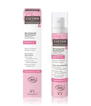 Cattier Beruhigende Nachtcreme - Nachtpflege mit Rosa Heilerde und Denfensil®-Plus, spendet intensiv Feuchtigkeit, beruhigt die Haut und reduziert Rötungen für einen strahlenden Teint am Morgen.