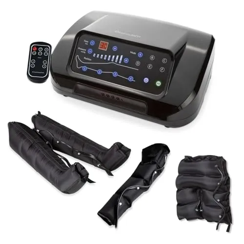 Dinamicamed | PRO 4.0 Beinmassagegerät | 4 Luftkammern | 6 Programme, verstellbarer Druck, inkl. Beinmanschetten, Shorts & Armmanschette | Pressotherapy Lymphdrainage fördert Durchblutung