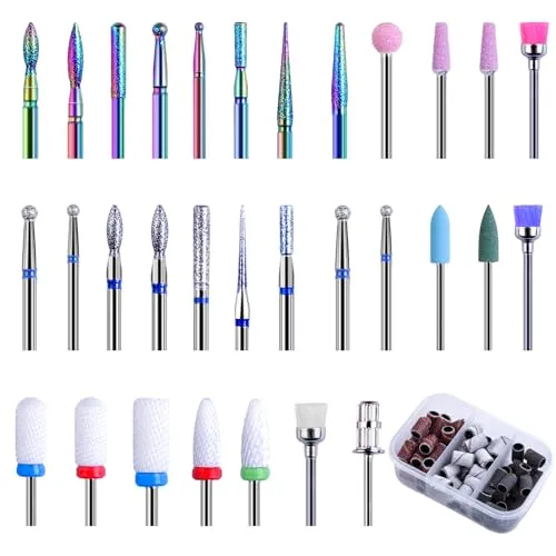 Stück Nagelfräser Aufsätze und 75 Stück Nagelfräser Schleifhülsen, Professionelle Wolframlegierung und Keramik Fräser Bit für Gelnägel, 3/32 Zoll Nagelfräser Bits Set für Maniküre und Pediküre 30