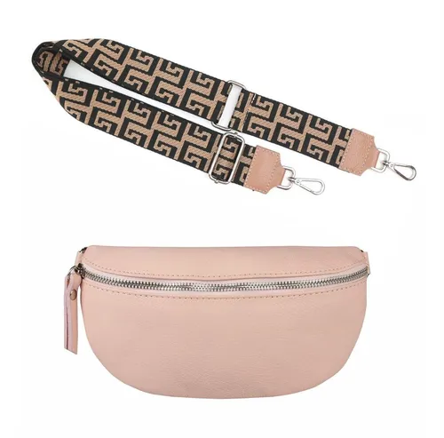 ITALYSHOP24 Bauchtasche Made in Italy Damen Leder Gürteltasche Hüfttasche Brusttasche Bodybag (Spar-Set aus einer Tasche mit dem Ledergurt und einem breitem Stoffgurt/Umhängeband, Crossbody Bag mit zusätzlichen Riemen), 1 Tasche & 2 Gurte, Schultertasche, Umhängetasche mit 2 Schulterriemen