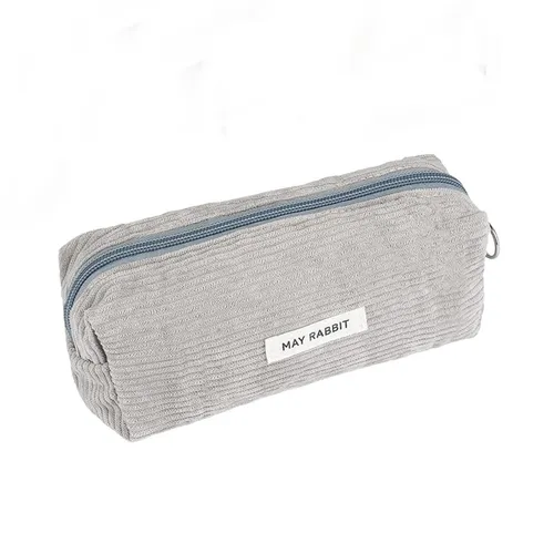 Federmäppchen Cord-Stoff Federtaschen Tragbar Schulmäppchen für Mädchen Teenager Schule Büro Grau