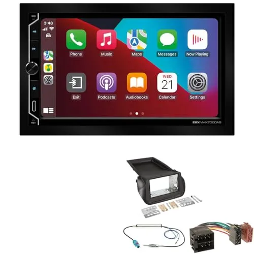 ESX VMX700DAB 2-DIN Autoradio kompatibel mit Wireless Apple CarPlay Android Auto Bluetooth DAB+ passend für Peugeot Bipper ab 2008 schwarz