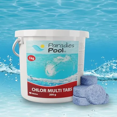 Paradies Pool 5 kg Chlor Multitabs 200g 5in1 Desinfektion Chlortabletten für Pool, langsam löslich, Qualität aus Europa