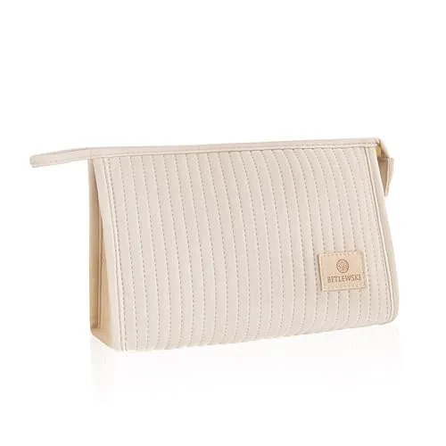 Damentasche für Kosmetika – Betlewski – mittlere Größe – Stella – aus PU-Kunstleder – Farbe Beige – Reisetäschchen – wasserfestes Innenfutter