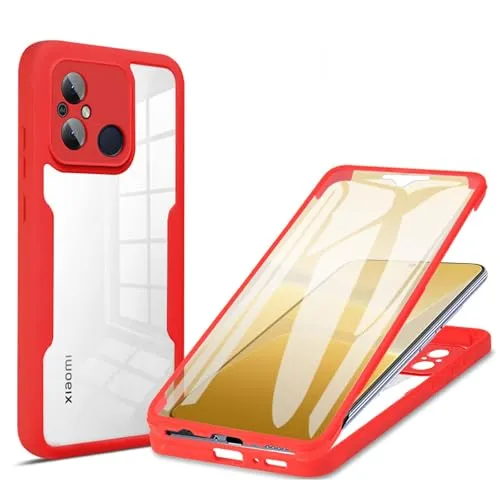 betterfon 360 Grad Hülle Kompatibel mit Xiaomi Redmi 12C | Handyhülle mit eingebautem Displayschutz für Redmi 12C | Rot