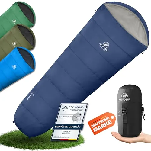 NORDBÄR® Ultraleichter Mumienschlafsack für 3 Jahreszeiten - Mumienschlafsack für Camping und Outdoor, extrem leicht (750g) und kompakt (30x16cm), ideal für Reisen und Abenteuer.