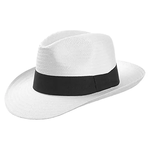 Lipodo White Mountain Strohhut Bogarthut Fedora-Hut Made in Italy Herren Frühling Sommer weiß XL (60-61 cm)