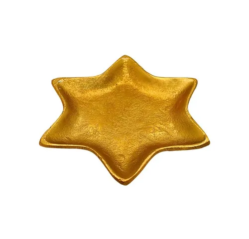 Dekohelden24 Dekoschale Goldene Schale, Dekoteller, Gebäckteller, Servierteller, Dekotablett, Dekoschale sternförmig aus Metall in Gold, Größe: L/B/H 16 x 16 x 1cm.