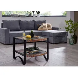 Beistelltisch Altholz 60x60x50 INDUSTRIAL #46 - Individueller Beistelltisch aus farbenfrohem Altholz mit zusätzlicher Ablagefläche. Die Kombination aus Holz und schwarzem Metall verleiht jedem Raum einen lebendigen Look und passt perfekt zu Massivholzmöbeln der Serie INDUSTRIAL.
