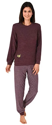 Damen Frottee Pyjama mit Tiermotiv - Beere, Größe 36/38 - Kuscheliger Frottee Schlafanzug für die kalte Jahreszeit, mit langem Arm und praktischen Bündchen. Niedliches Schafmotiv sorgt für gute Laune, während die hochwertige Baumwollmischung für angenehmen Tragekomfort sorgt.