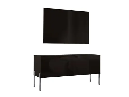 3E 3xE living.com TV- Schrank in Schwarz Matt/Schwarz Hochglanz mit Beinen in Chrom, A: B: 100 cm, H: 52 cm, T: 32 cm