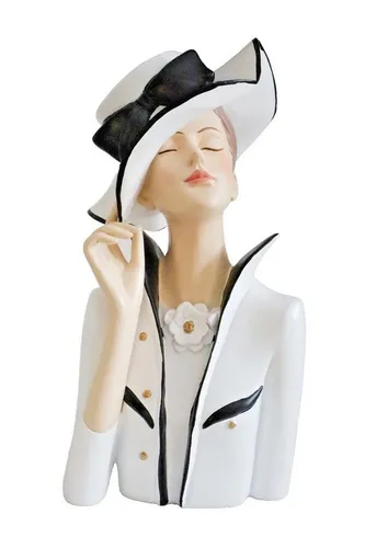 Kaufhaus le petit Dekofigur Deko Büste elegante Frau Dame mit Hut Art Deco Stil Figur Skulptur, Retro Lady Dekoskulptur Dekoobjekt aus Polyresin (Kunststein)