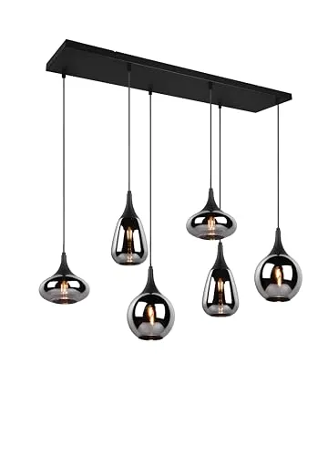 lightling Ludmila Pendelleuchte, 6-flammige Händeleuchte, Ø Schirme 14/18/19.5 cm, Höhe: verstellbar bis 150 cm, Breite: 93 cm, schwarz matt, Metall, exkl. 6 x E14, max: 40W