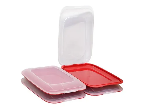 Engelland Frischhaltedose Aufschnittdosen, Aufschnittbox, PP-Kunststoff, BPA-frei, (Vorteils-Set, 4-tlg., mit transparentem Deckel), stapelbar, platzsparend, Ordnung im Kühlschrank, Organizer, Stapelbox