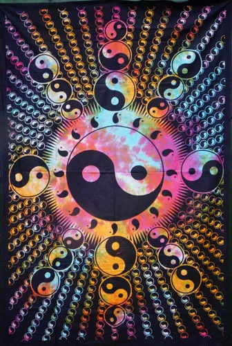 Boho Style Wandbehang, indische Tagesdecke / BettÃ¼berwurf - Yin Yang / batik