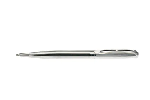 Versilberter Kugelschreiber aus Metall – Eleganter Schreibstift - Hochwertiger Kugelschreiber mit Großraummine und blauer Schreibfarbe. Ideal als Geschenk oder für den täglichen Gebrauch – stilvoll und funktional zugleich! Perfekt für Schreibwarenliebhaber.