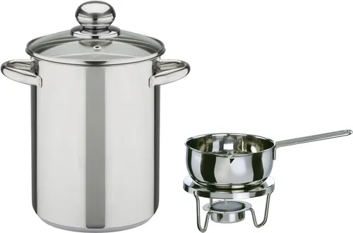 GSW Spargeltopf, Edelstahl (Set, 4-tlg), inkl. Saucenwärmer, Stövchen, Teelicht, Induktion