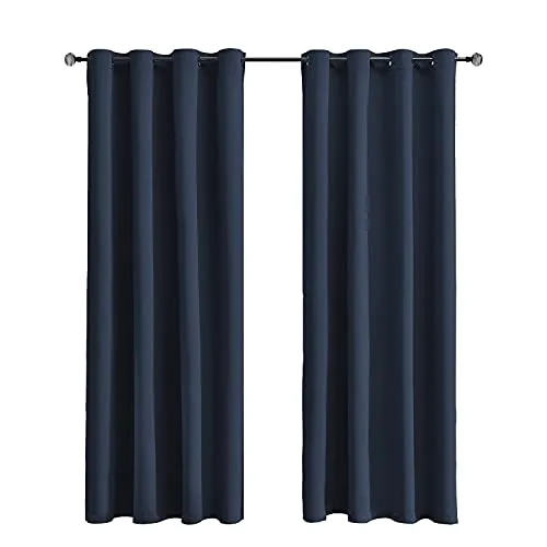 Tenger Home Gardinenschals Verdunkelungsvorhang Gardinen Blickdicht Vorhang Schlafzimmer mit Ösen, 1 Stück (Navy blau, 100 x 120 cm)