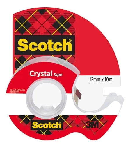 Scotch Crystal Klebeband 12 mm x 10 m - Allzweck-Klebeband mit Handabroller, exzellente Haftkraft und klar glänzendes Finish für vielseitige Anwendungen