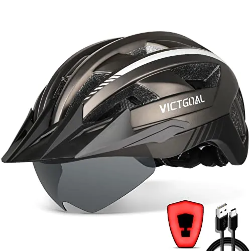 VICTGOAL Fahrradhelm Herren Damen MTB Helm mit Abnehmbarer Magnetische Schutzbrille Visier Atmungsaktiv mit 21 Belüftungskanäle Radhelm Einstellbare Fahrradhelme (M: 54-58cm, Ti)
