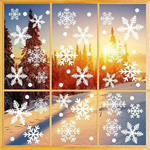 Schneeflocken Weihnachten Fensterbilder, Abnehmbare Fensterdeko Schneeflocken, Fensteraufkleber PVC Fensterdeko Selbstklebend, für Türen Schaufenster Vitrinen Glasfronten Deko 366