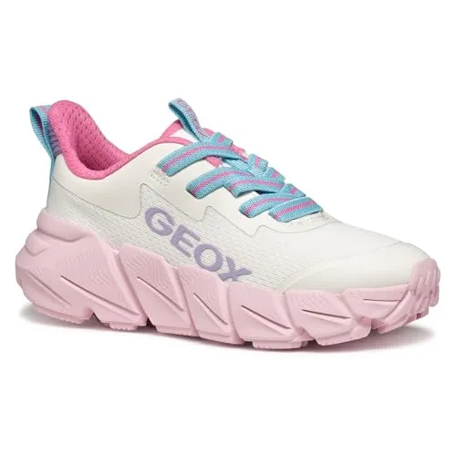 Geox J FLEXYPER Fast Girl Sneaker in White/Pink, 33 EU - Sneaker für Mädchen, atmungsaktiv und perfekt für aktive Kinder