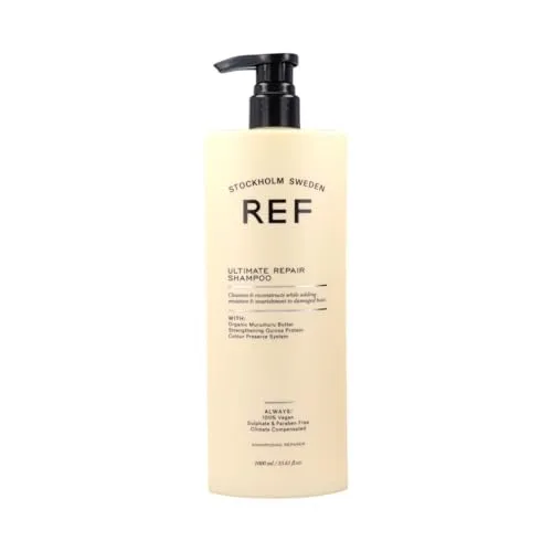 REF Ultimate Repair Shampoo 1000 ml - Stärkungsshampoo für geschädigtes Haar - Sulfatfreies Shampoo für sehr trockenes und chemisch behandeltes Haar. Regeneriert intensiv, stärkt die Haarstruktur und sorgt für strahlenden Glanz.