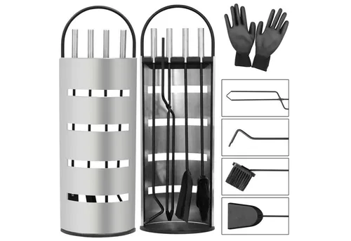 Mucola Kamingarnitur 6-teilig mit Ständer - Kaminbesteck Set mit Schürhaken, Ascheschaufel und mehr, ideal für eine stilvolle und effiziente Kaminreinigung.