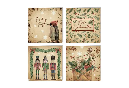 Logbuch-Verlag Dekofigur 4 Weihnachtskarten Set mit Kuvert braun beige vintage 14,8 x 14,8 cm