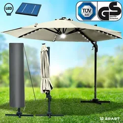 BRAST Alu Ampelschirm 300cm beige mit LED-Beleuchtung in beige von BRAST