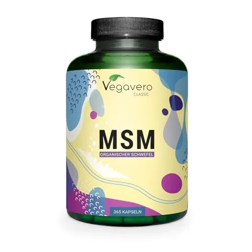 MSM Kapseln Vegavero | 365 Stück | 2000 mg rein Methylsulfonylmethan | Hochdosiert | Vegan & Ohne Zusatzstoffe