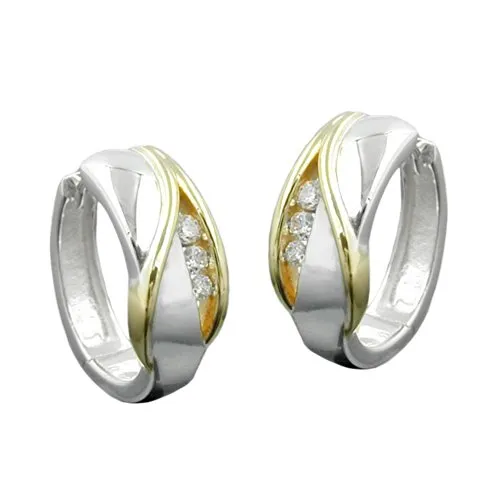 Schmuck Ohrschmuck Ohrringe Creole bicolor Zirkonia aus 925 Silber 17 x 7 mm