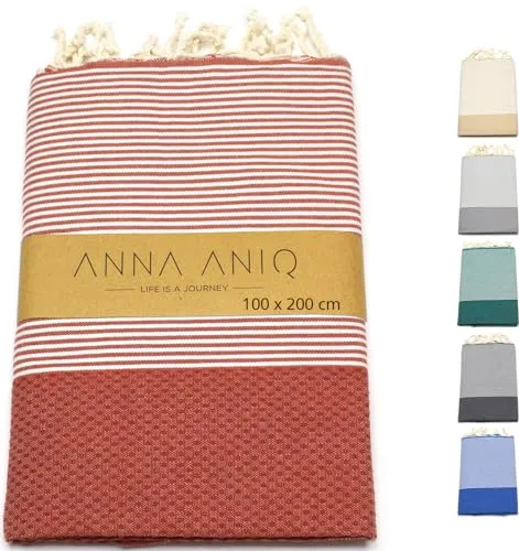 ANNA ANIQ Hamamtuch groß 100x200 cm Reise Strandtuch XXL Saunatuch - 100% Baumwolle Fouta Pestemal Stranddecke Saunakilt Saunahandtuch Herren Damen Badetuch Pareo Strandhandtuch (Terracotta)